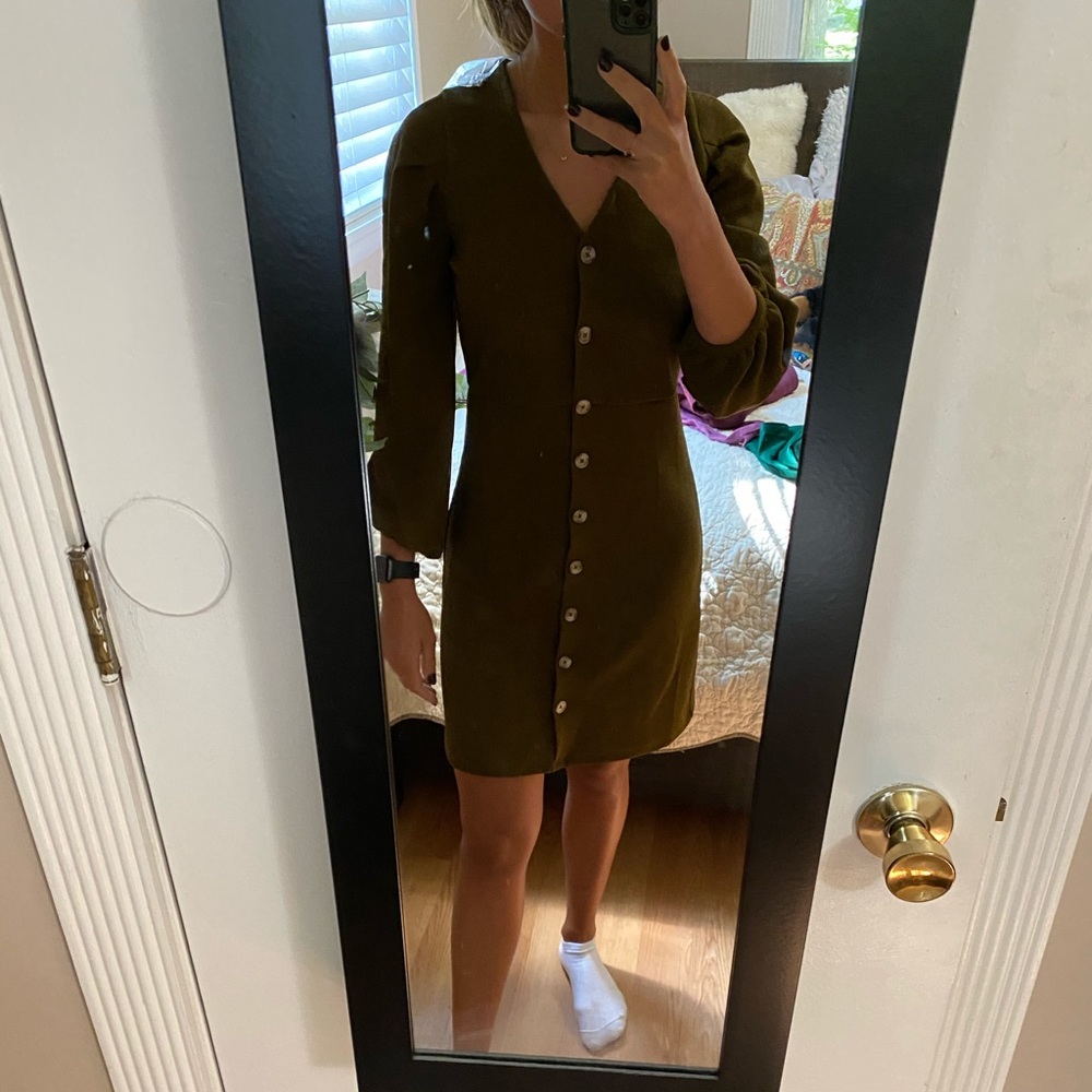 Olive green button down dress